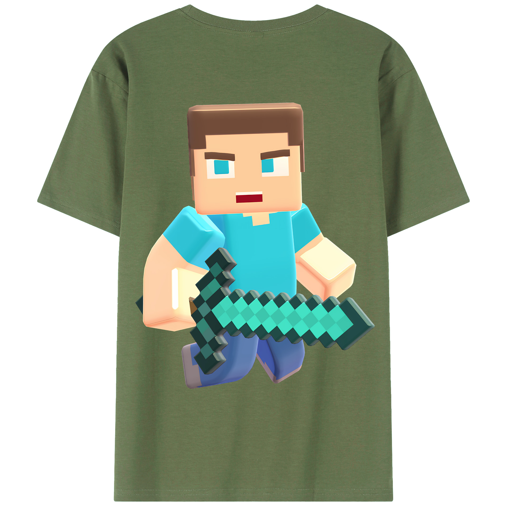（画像用） マインクラフト ブロックの世界 Minecraft MC Block world 綿100％ メンズ半袖Tシャツ（バックプリント） 通気性